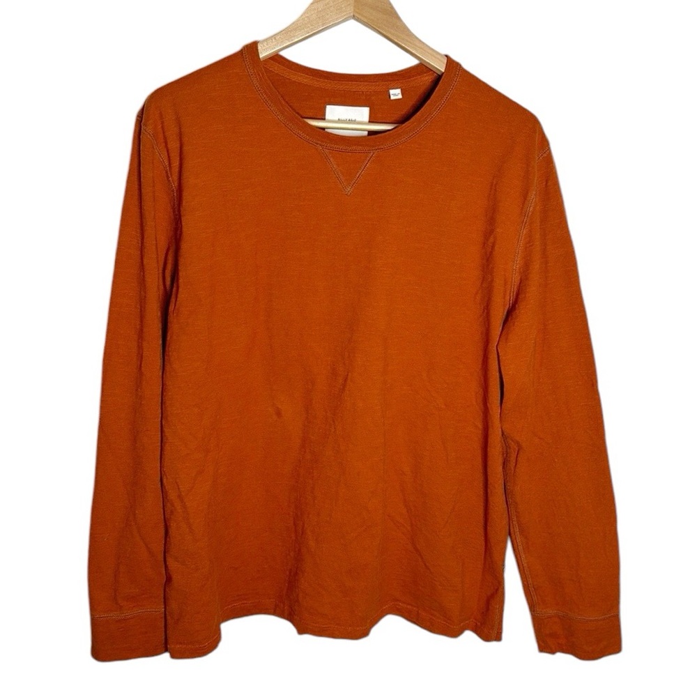 Billy Reid Cotton Burnt Orange Subtle contrast Stitch Crew Neck long sleeve XL